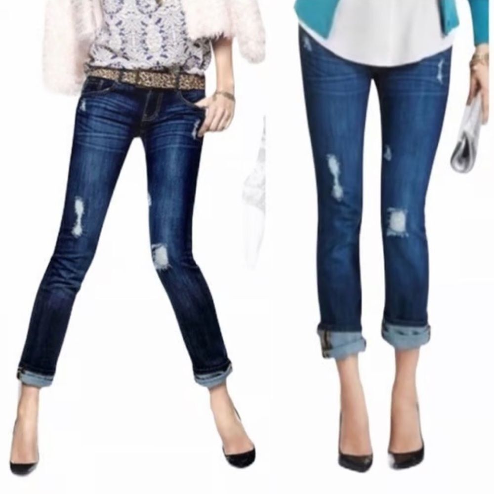 Cabi slim boyfriend lightly distressed low rise blue jeans size 4